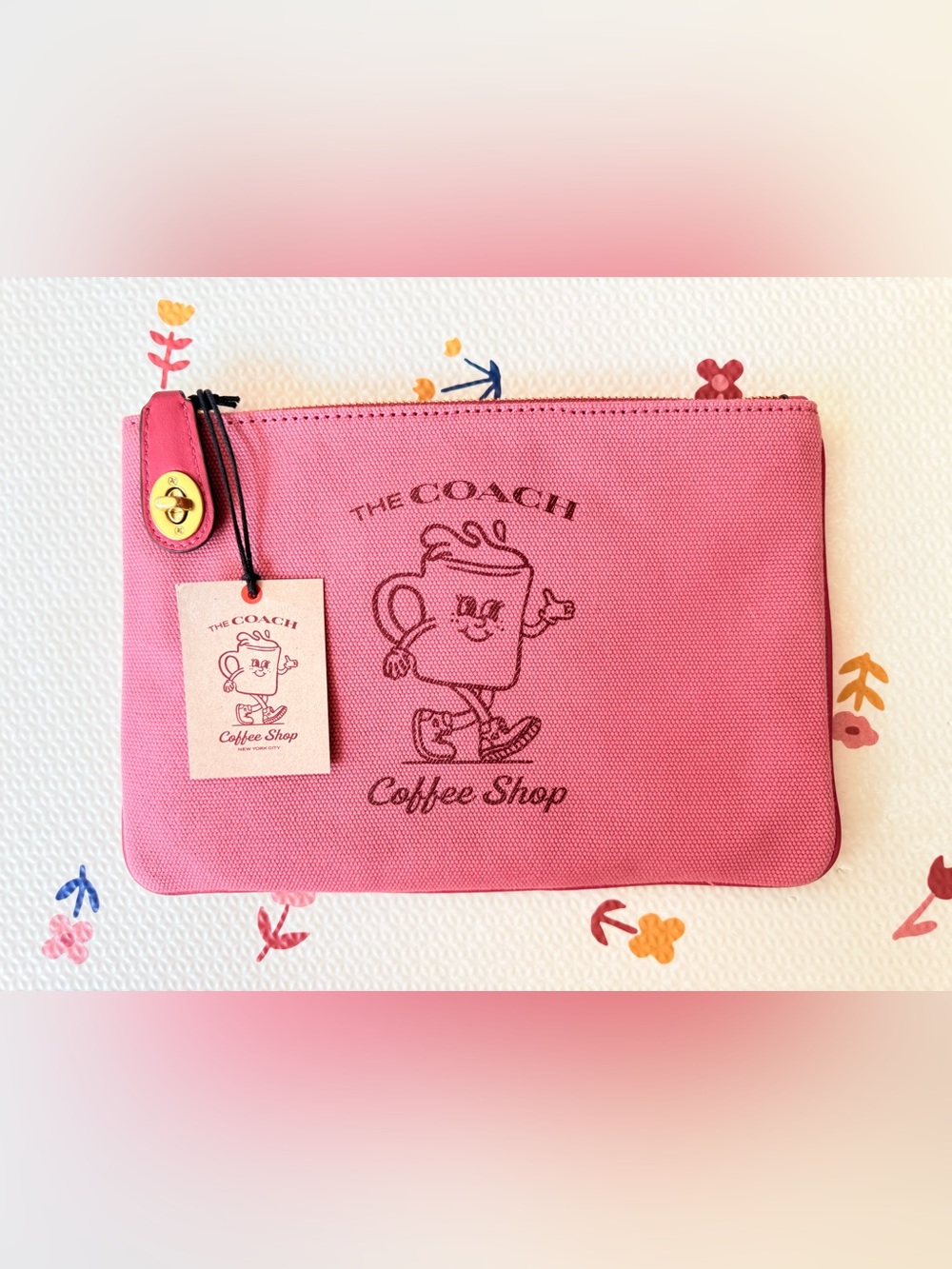 Coach Pink Coffee Shop Canvas Pouch